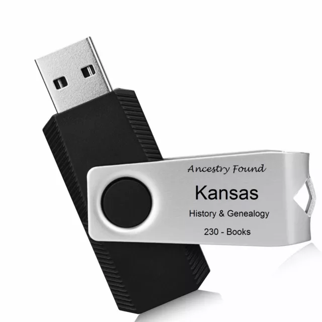 KANSAS - History & Genealogy - 230 old Books on FLASH DRIVE USB - County, KS