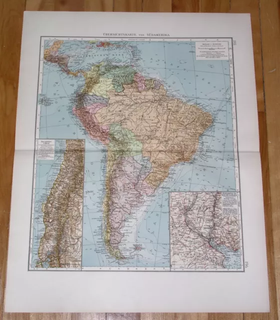 1912 Original Antique Map Of South America Argentina Brazil / Buenos Aires Inset