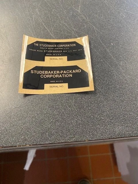 Studebaker - Packard Serial Number Sticker, Nice