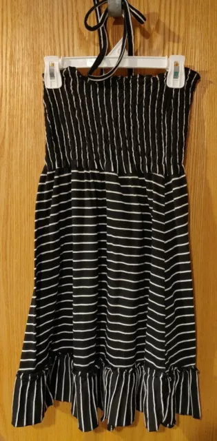 Girls Betsey Johnson Halter Dress size 10/12  Black/White stripe  -2710