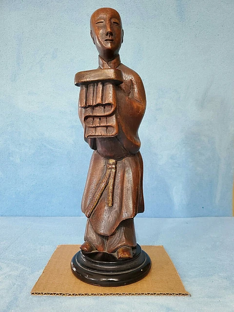 Antique hand carved/painted stylized wooden Folk Art man sculpture statue figure