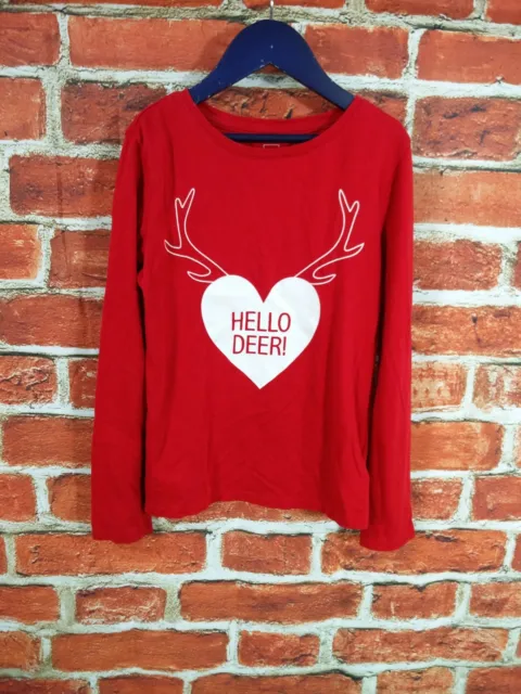 Girls Gap Kids Age 8-9 Years Red Christmas T-Shirt Top Heart Long Sleeve 134Cm