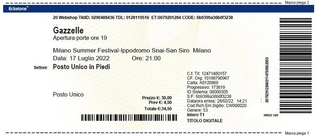 Biglietto concerto Gazzelle -17/07/2022 - 21.00 - Ippodromo Snai-San Siro Milano