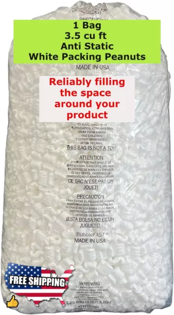 White Regular Anti Static Loose Shipping Packing Peanuts 26 Gal / 3.5 Cubic Feet