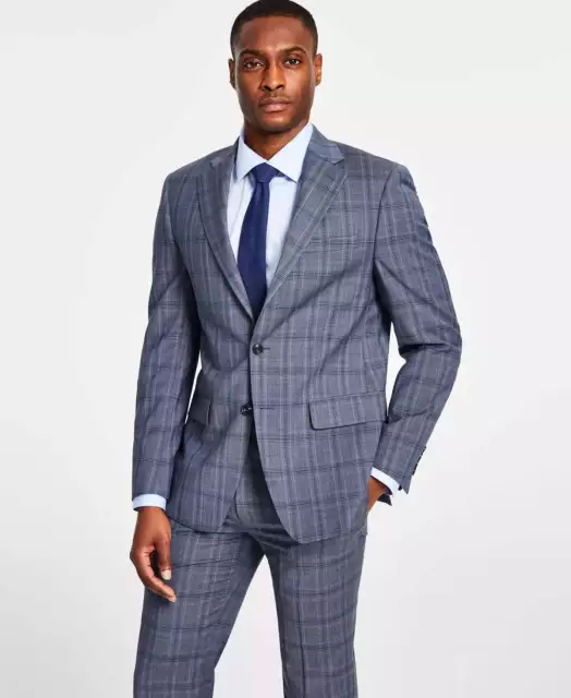 Calvin Klein Mens Slim Fit Wool Stretch Suit Jacket Grey Blue 40L