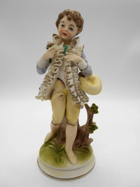Figurine En Biscuit Jeune Garcon A La Rose Porcelaine Allemande