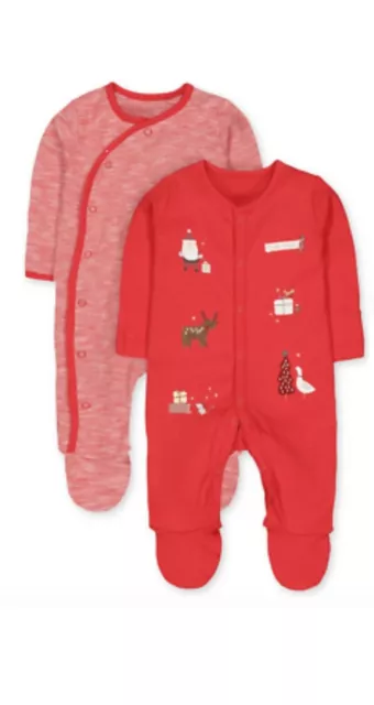 Mothercare Set Of 2 Sleepsuit My First Christmas unisex Boy Girl 1-3 Months