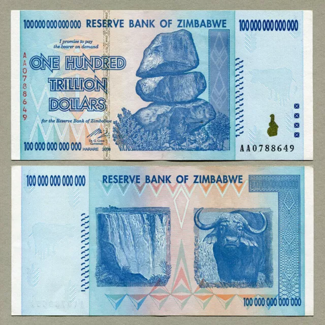 Simbabwe 100 Billionen Dollar Banknote AA 2008 P91 VF Inflationswährungsschein