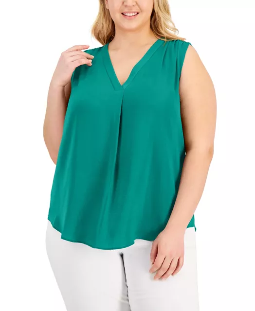 MSRP $60 Alfani Womens Plus Size Sleeveless Blouse Green Size 1X