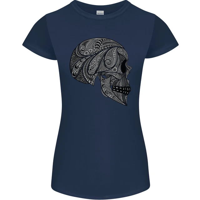 Maglietta Mandala Skull Gothic Biker Moto Donna Petite Cut 3