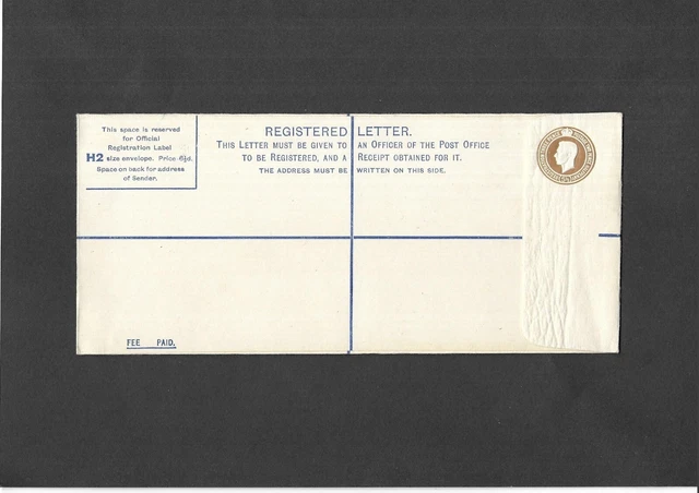 GB Postal Stationery 1940 KGVI 51/2d brown Registered Envelope size H2 H&B RP53