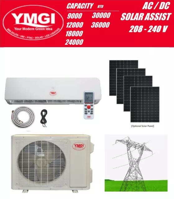 Solar Air Conditioner Heat Pump YMGI  208-240V AC Power Assist 9k-36k