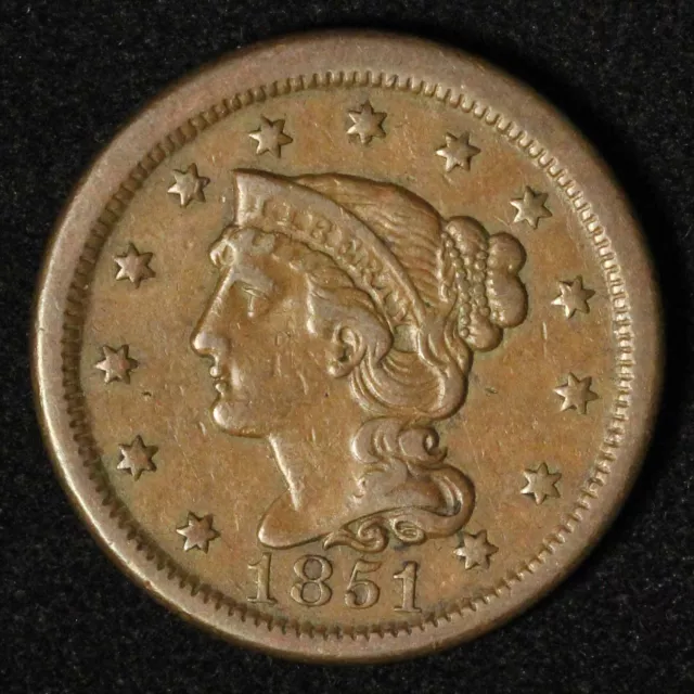 1851 1c Braided Hair Large Cent - Free Shipping USA
