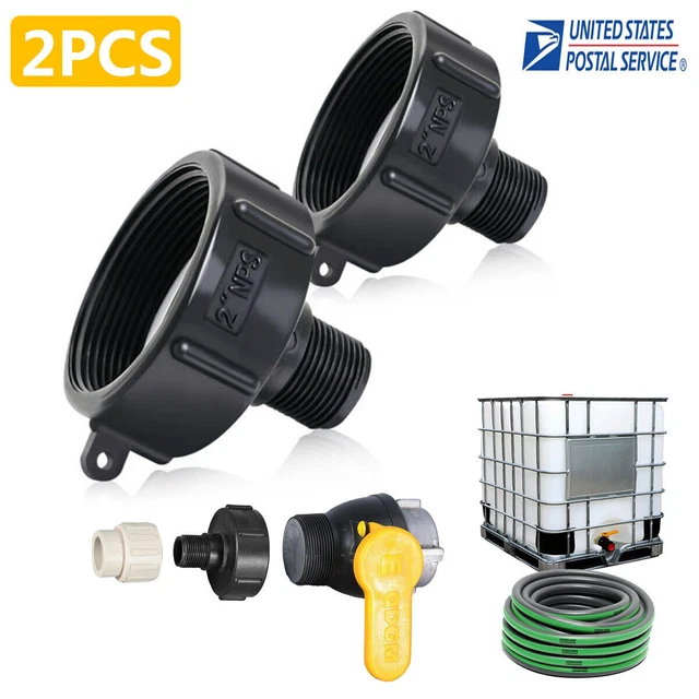 2 PCS 275 330 G IBC Tote Adapter 2 NPT (NPS) Fine Thread x3/4 Male Garden Hose