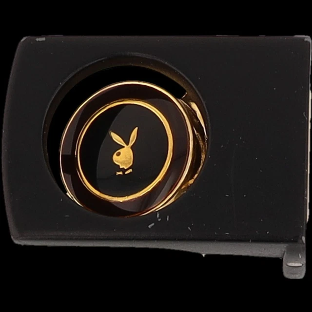 Ceinture Playboy En Cuir Noir Vintage Avec Boucle Lapin Strass - Taille 102cm