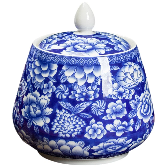 Vaso de té sellado vidrio decorativo azul y blanco porcelana sellado lag