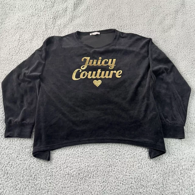Juicy Couture Sweater Womens Small Pullover Velour Velvet Graphic Black