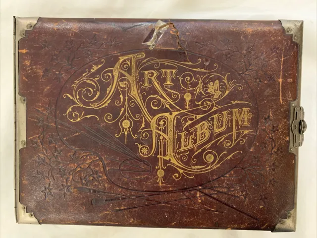 1800's Leather Cabinet &CVD Photo Album  Art Album Co. Battle Creek Mi