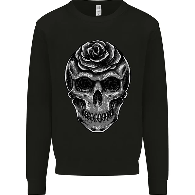 Rose Skull Biker Gothic Mens Sweatshirt Jumper