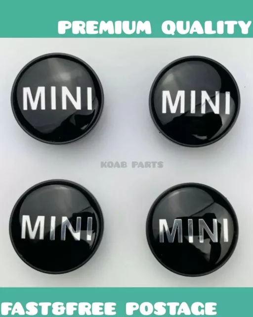 Set of 4 MINI ALLOY WHEEL CENTRE HUB CAPS BADGE BLACK 54mm COOPER ONE S (4pcs)