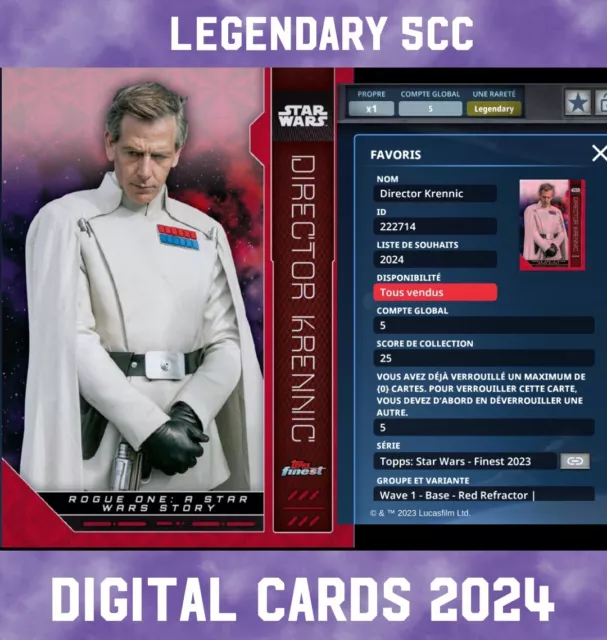 Topps Star Wars Legendary Director Krennic Finest Refractor  2024 Digital Card