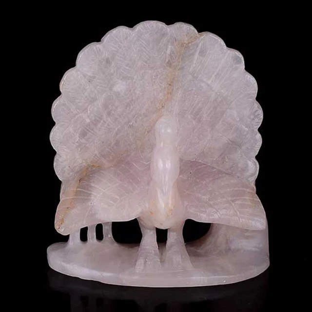 Artículos de colección talla de pavo real de cristal de cuarzo rosa/rosa natural regalo AN75