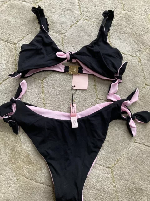 Agent Provocateur Bikini M black pink tie side front opening bra NEW ladies AP3