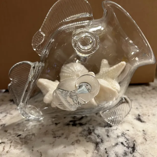 Fish Glass Bowl Figurine Clear  Glass Fish Shaped Aquarium Fish Tank , MCM, Vtg