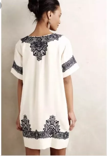 Anthropologie San And Soni Loka Tunic Size XS Beaded Tunic Short Sleeve Ivory 2