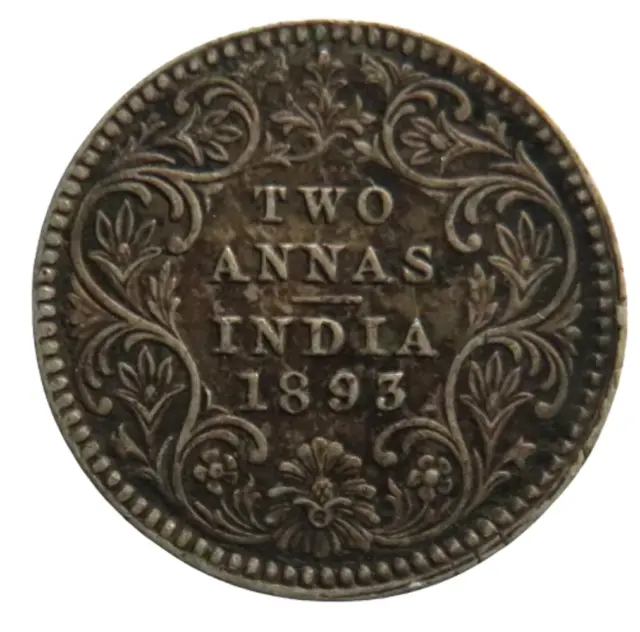 1893 Queen Victoria India Silver 2 Annas Coin