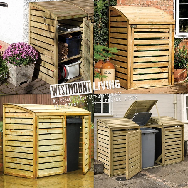 WOODEN WHEELIE BIN Storage Single Double Triple Rubbish Stores Garden