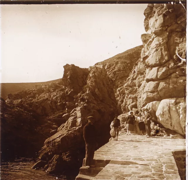 FRANCE Paysage rocheux Bord de mer Photo c1925 Vintage Plaque verre P74L27n6