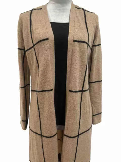 Charter Club Luxury 100% Cashmere Windowpane Open Long Cardigan SIZE Small Camel