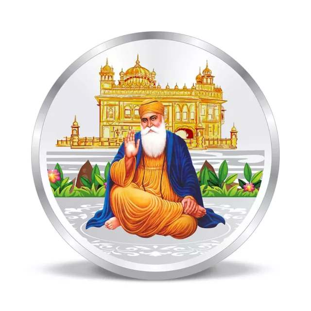 BIS Hallmarked Guru Nanak Dev Ji at Gurudwara 999 Pure Silver Coin 20 gm