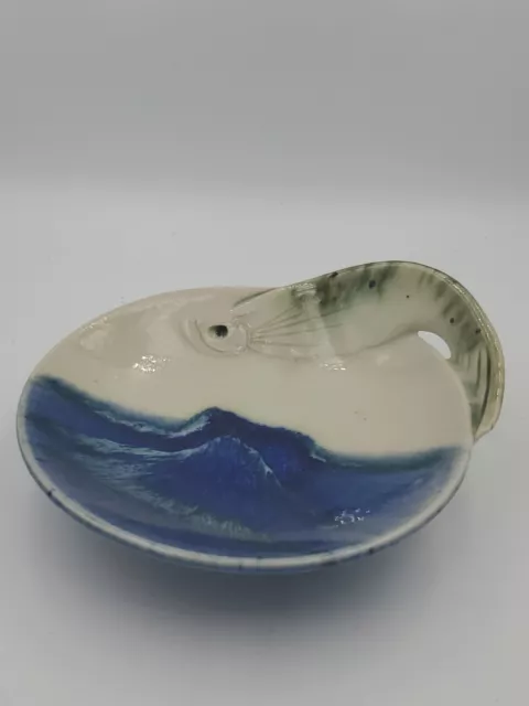 Vintage Small bowl W Water Scene  Tarpon Fish Jumping art pottery handpainted
