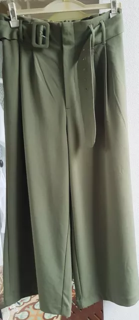 Pantalon fluide taille haute vert amande/kaki taille 40