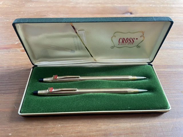 Cross c.1980 Vintage 10k Gold Filled Ballpoint Pen Pencil Set Phillips 66 Boxed