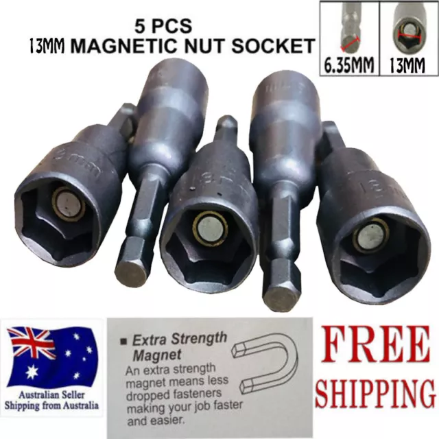 5 X Hex Socket Driver Magnetic Nut Impact Drill Bit 13Mm Nuts Power Tools Bits