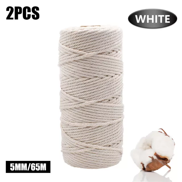 2MM 3MM 200M Natural Cotton Twisted Cord Craft Macrame Artisan Rope Craft String