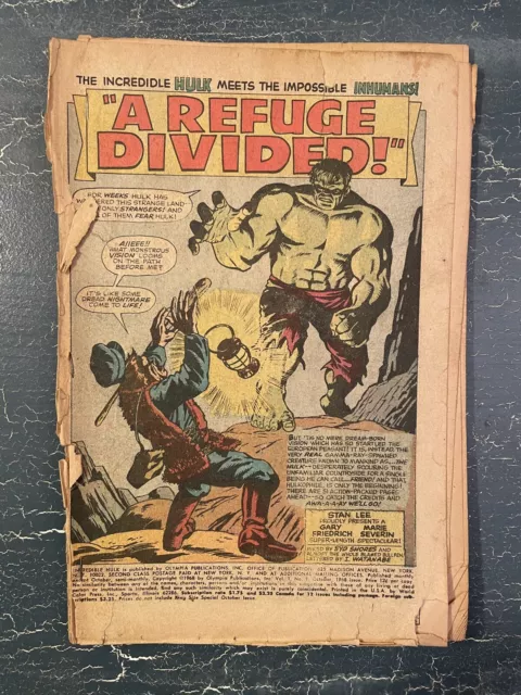 Hulk Annual #1 1968 vs Inhumans Missing Cover Marvel Comics MCU Reader Copy Low