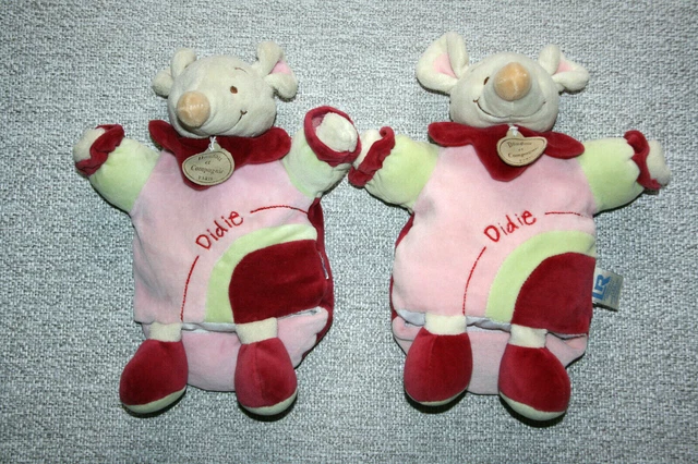 Doudou Et Compagnie 2 Doudou Souris Didie  Rose Bordeaux Vert Marionnette Ttbe