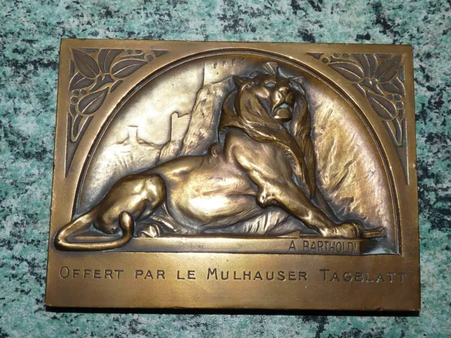 Superbe Médaille plaquette en bronze Le lion de BELFORT par Auguste BARTHOLDI