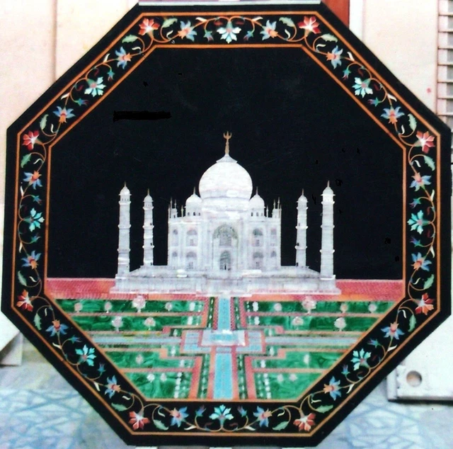 36 Inches Octagon Marble Office Table Taj Mahal Replica Inlaid Dining Table Top