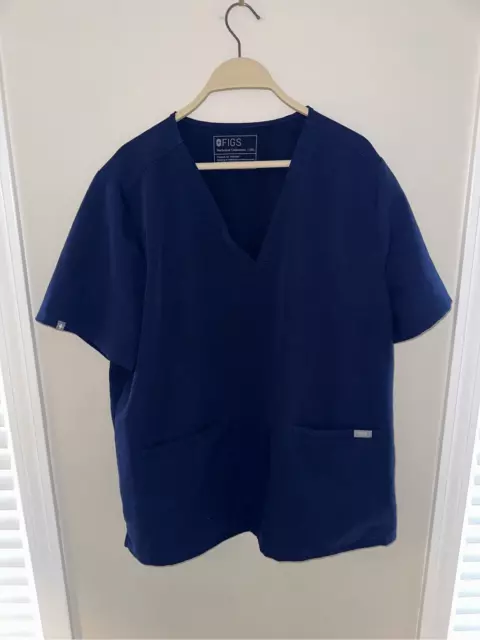 FIGS Blue Scrub V-Neck Top Technical Collection 2-Pocket Women's Size XXL