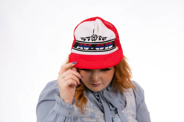Cappellino da camionista vintage rosso bianco e nero AV-8R anni '80 - Cappellino da baseball aereo