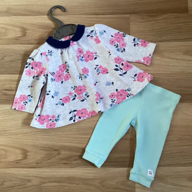 Abbigliamento bambina 0-3 mesi top floreale smock con colletto e leggings pastello