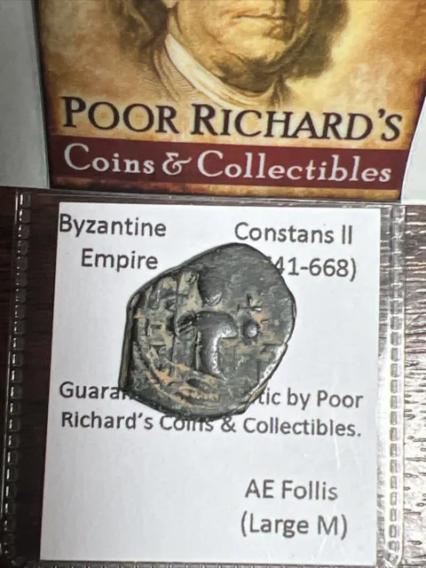 Constans ll, (641-668) Ae Follis (Large M) Byzantine Empire 23mm. Amazing! R1454