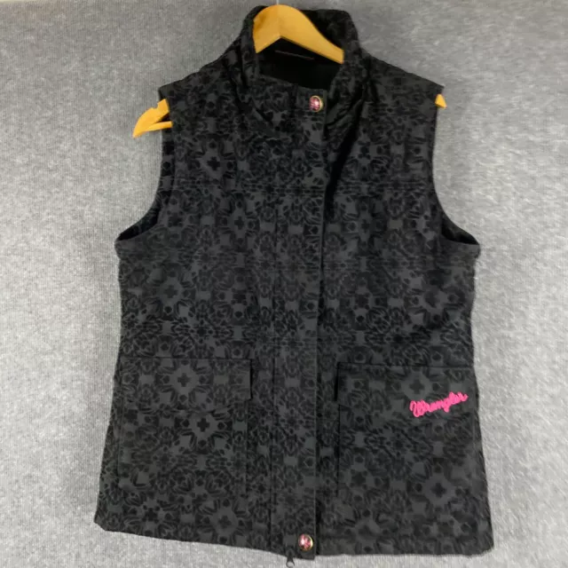 Wrangler Vest Womens Large Black Puffer Velvet Quilted Insulated Rodeo Western