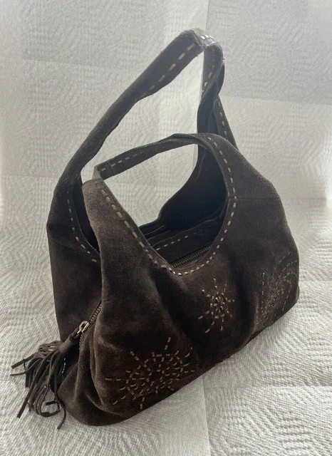 Sigrid Olsen 100% Leather Boho Purse with Beads Hobo Shoulder