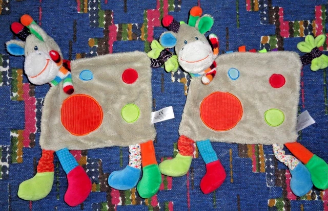 3Pa /  Lot De 2 Doudou Plat Simba Kiabi Vache Girafe Zoe Gris Rond Orange Kom 9